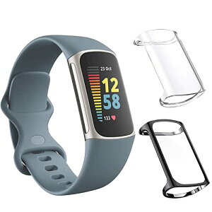Fitbit Charge 6 / Charge 5 �P�[�X TPU �����^ �I�[�����E���h �ی�J�o�[ (�u���b�N+����)
