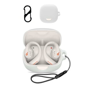 Anker Soundcore AeroFit Pro �P�[�X �J�o�[ ���C�����X�C���z�� �V���R�� �ی�P�[�X (�J���r�i�t��+�X�g���b�v�t�� ) �����h�~ �L�Y�h�~ �ϏՌ� �����[�d�\ �h�� �h�o (�z���C�g)