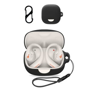 Anker Soundcore AeroFit Pro �P�[�X �J�o�[ ���C�����X�C���z�� �V���R�� �ی�P�[�X (�J���r�i�t��+�X�g���b�v�t�� ) �����h�~ �L�Y�h�~ �ϏՌ� �����[�d�\ �h�� �h�o (�u���b�N)