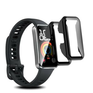 HUAWEI Band 10 / Band 10 Aluminum Edition �P�[�X �J�o�[ �K���X�t�B���� ��̌^ �S�ʕی� �����ߗ� �����x�^�b�` �y�� �Ռ��z�� �w��h�~ �h���h�o (�u���b�N*2) [2���Z�b�g]