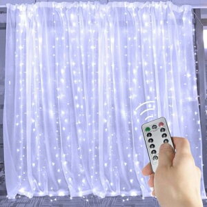 �C���~�l�[�V���� 3M*3M 300�� LED�J�[�e�����C�g�h�� �����R���t�� USB���d 8���[�h�ؑ� �N���X�}�X �n���E�B�[�� �p�[�e�B�[ �L�O�� ������ �a���� (�z���C�g)