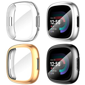 Fitbit Sense 2 / Versa 4 �ی�P�[�X �\�t�g TPU�f�� ���C�h�~ Fitbit Sense 2 / Versa 4�J�o�[ ��+�V���o�[+���[�Y�S�[���h+�����F (4��)