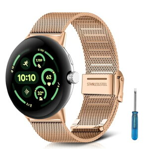 Google Pixel Watch 3 45mm �X�e�����X�`�[�� �����o���h �����x���g �ւ��X�g���b�v �h�K �X�e�����X�o���h �����ȒP �r�W�l�X�� �j�����p ( ���[�Y�S�[���h )