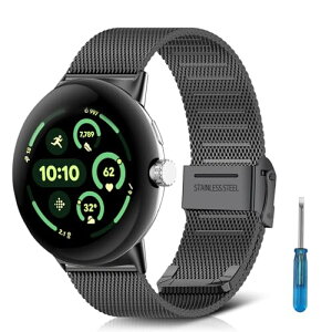 Google Pixel Watch 3 45mm �X�e�����X�`�[�� �����o���h �����x���g �ւ��X�g���b�v �h�K �X�e�����X�o���h �����ȒP �r�W�l�X�� �j�����p ( �u���b�N )