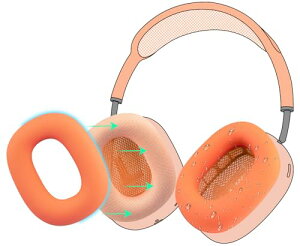 �C���[�p�b�h�J�o�[ �w�b�h�p�b�h�P�[�X for AirPods Max �w�b�h�z�� �ی�P�[�X �_�炩���V���R�� �򉻖h�~ �h�o �h�� ��� �􂦂� (�I�����W-1�y�A)