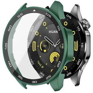 HUAWEI (�t�@�[�E�F�C) WATCH GT 4 46mm �J�o�[ HUAWEI WATCH GT 4 46mm �P�[�X PC�f�� �J�o�[ �t�@�[�E�F�C WATCH GT 4 46mm �J�o�[ �K���X�t�B������̌^ �S�ʕی� ��d�\�� �h�o �� �L�Y�h�~ �y�� (�O���[��) 