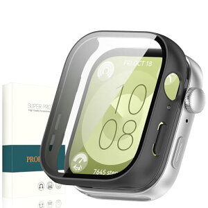 HUAWEI WATCH FIT3 �P�[�X+�K���X�t�C����(2024) PC+�K���X ���t���ȒP ��̌^�J�o�[ �y�� �L�Y�h�~ huawei fit 3 �ی�J�o�[ (�u���b�N)
