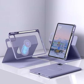 [360度回転式] Xiaomi Pad 6S Pro 12.4インチ ケース 縦置き 横置き スタンド シャオミ パッド シックスエス プロマグネット ケースカバー 磁気吸着 分離式 透明カバー ペン収納 磁気カバー 紫灰