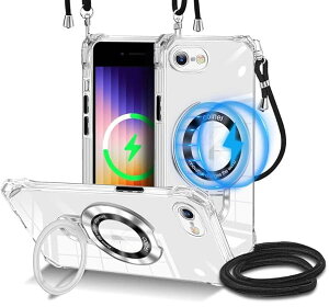 iPhone 16E �P�[�X �N���A MagSafe�Ή� �����O�t�� iPhone SE4 �l�b�N �V�����_�[ iPhone 16E �J�o�[ ���|�� ��|�� �X�g���b�v�t�� ��|�� �΂߂��� �R�t�� �؍� �ϏՌ� �A�E�g�h�A �X�^���h�@�\ TPU �c / 