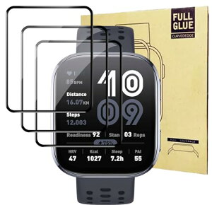 Amazfit Bip 6 �X�}�[�g�E�H�b�` �ی�t�B���� ����0.3mmPET������ �Y�f�@�� 3D�Ȗ� ���˒ጸ �w��ጸ �S�ʕی� �ώw�� ������ �����ߗ� (3������) For Amazfit Bip 6 �t�B����