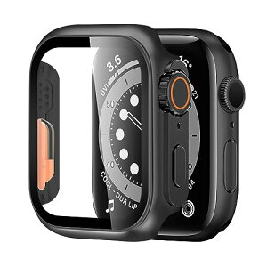 Apple Watch �J�o�[ 44mm �A�b�v���E�H�b�` Series SE3 / SE2 / SE / 6 / 5 / 4 �P�[�X �K���X�t�B���� ��̌^�P�[�X �S�ʕی� ���ϋv �����ߗ� �����ȒP �J�o�[ PC�f�� ��d�\�� (44mm Ultra���̃u���b�N)