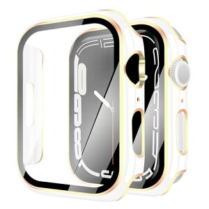 Apple Watch �J�o�[ Series SE3 / SE2 / SE / 6 / 5 / 4 44mm �P�[�X PC�f�� ���� �ی�P�[�X �K���X�t�B���� ��̌^ ��d�\�� �A�b�v���E�H�b�` �J�o�[ �S�ʕی� �����K���X �L�Y�h�~ (44mm,�z���C�g+�S�[��