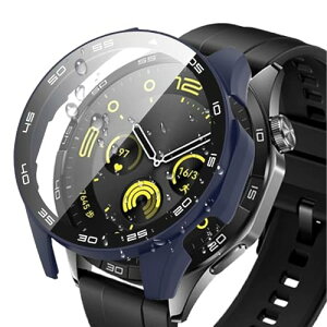 HUAWEI (�t�@�[�E�F�C) WATCH GT 4 46mm �J�o�[ �����^ �ڐ���\������ �K���X�t�B����+PC�t���[�� ��̌^ huawei watch gt4 46mm�Ή� �����ߗ� �L�Y�h�~ �w��h�~ �ȒP�Ɏ��t���E�� �S�ʕی� �P�[�X (�u
