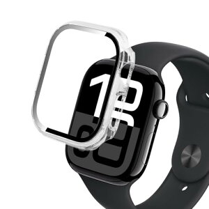 Apple Watch Series 10 / 11 46mm �P�[�X �K���X�t�B����+PC�t���[�� ��̌^ �ی�t�B���� �S�ʕی�P�[�X �ی�J�o�[ �����ߗ� �S�ʕی� �ϏՌ� �w��h�~ �������� �h���h�o �����ȒP Apple Watch Series 10 