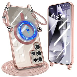 Galaxy S24 Ultra �P�[�X �N���A �V�����_�[ �ϏՌ� �M�����N�V�[ S24 �E���g�� �P�[�X Magnetic�Ή� �X�g���b�v�z�[���t�� SC-52E SCG26 ���|�� �R�t�� TPU �΂߂��� ��|���P�[�X ���������\ ���O��