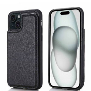 iPhone 15 PLUS �P�[�X �蒠�^ �w�� ���[ �J�[�h �ϏՌ� �r�W�l�X �X�}�z �o�b�N�J�o�[ �P�[�X �蒠�^ (�u���b�N) ���z�^ �w�ʃJ�o�[ ���X�^���h�@�\ �w�ʌ^�P�[�X �K�p �A�b�v�� �A�C�t�H��15�v��