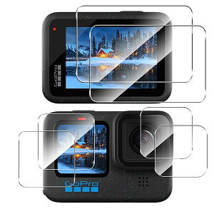 Gopro Hero 12 / 11 / 10 / 9 Black �ی�t�B���� �K���X�t�B���� �A�N�Z�T���[ [6���Z�b�g ���C����ʗp2�� + �T�u��ʗp2�� + LED�ی�t�B����2��] �S�[�v��12 / 11 / 10 / 9 �t�B���� �d�x9H �ϏՌ� ��U�h�~