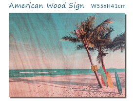 ウッデン アートピクチャー L (サーフボード) ヤシの木 サーフィン ビーチ 海 壁掛け ウッド サインボード 写真 看板 木製 ガレージ 木目 波 カリフォルニア 南国 アロハ ハワイアン サーフ 西海岸風 インテリア アメリカン雑貨