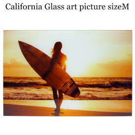 ガラス アート ピクチャー M−K (壁掛け) サンセット サーファーガール ビーチ 横幅40cm サーフ系 おしゃれ壁掛け 海 カリフォルニア 西海岸風 インテリア アメリカン雑貨