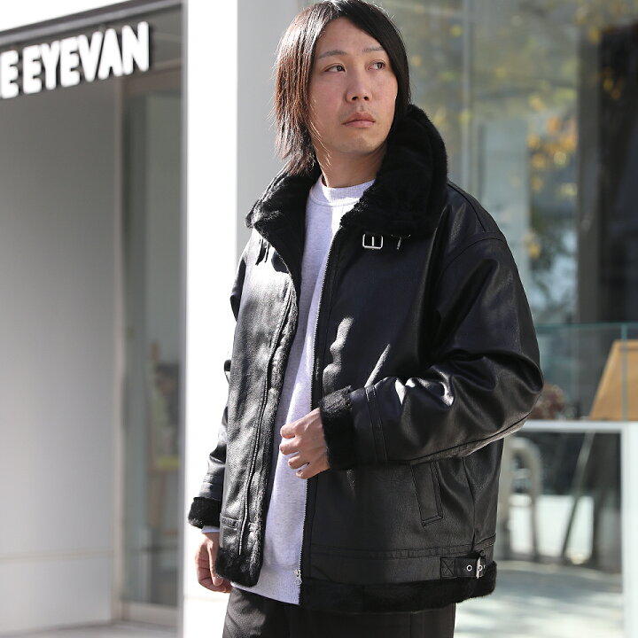 楽天市場】PUレザー ファー B-3 ジャケット フライトジャケット 