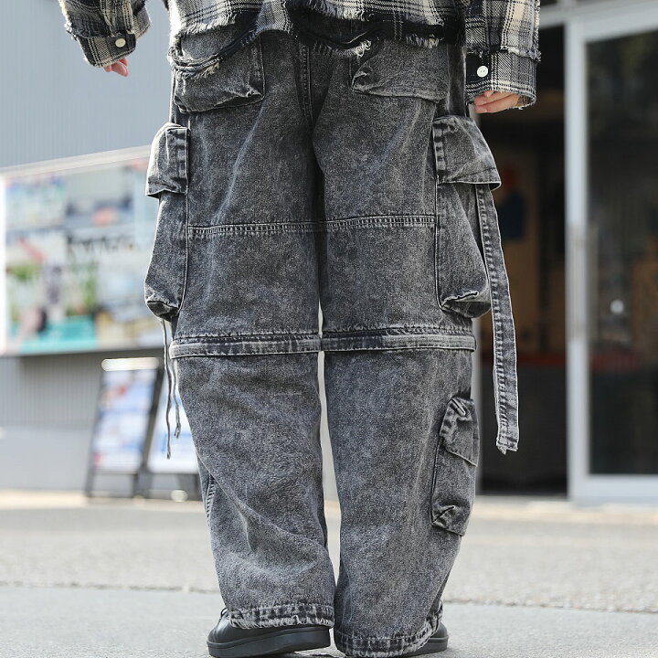 楽天市場】ケミカルウォッシュ テクノパンツ ワイドパンツ カーゴ 