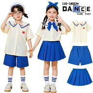 キッズダンス衣装男の子セットアップ女の子ブルーホワイトセーラートップスチアリーダーヒップホップ半袖…
