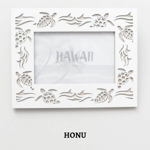 Kahiko ハワイアン フォトフレーム l判 木製 彫刻 花 白