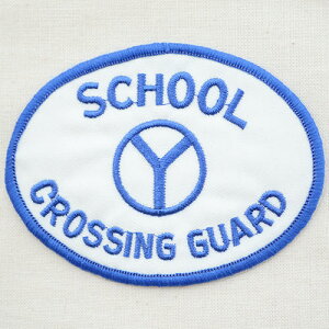 USAアドバタイジングワッペン School スクール クロッシングガード(ホワイト&ブルー/オーバル) LGW-144 アイロン アップリケ パッチ アルファベット エンブレム 名前 ミリタリー 車 ディズニー ワ