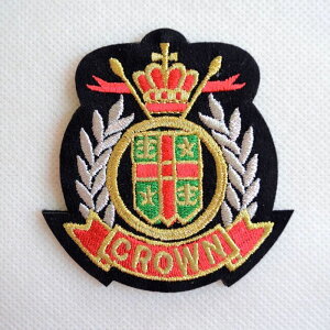 エンブレムワッペン CROWN クラウン 糊なし EMW-068 アイロン アップリケ パッチ アルファベット エンブレム 名前 ミリタリー 車 ディズニー ワッペン