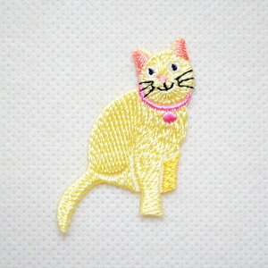 ワッペン ネコ クリーム ORG350-23411 アイロン アップリケ パッチ アルファベット エンブレム 名前 ミリタリー 車 ディズニー ワッペン