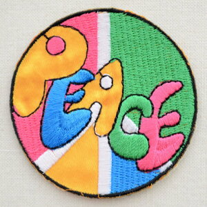 ワッペン Peace ピースマーク(マルチカラー/ラウンド) MTW-093 アイロン アップリケ パッチ アルファベット エンブレム 名前 ミリタリー 車 ディズニー ワッペン