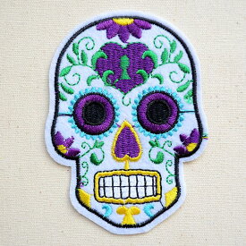 ワッペン メキシカンスカル/どくろ(ブルー) W196 ワッペン アイロン ブランド 通販 アップリケ ブレザー シャツ エンブレム アルファベット イニシャル ミリタリー 入園 名前 キャラクター