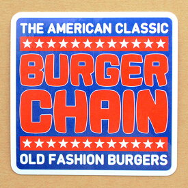 アドバタイジングステッカー(L) Burger Chain ブルー/レッド 四角形 シール アメリカン 防水仕様 #074