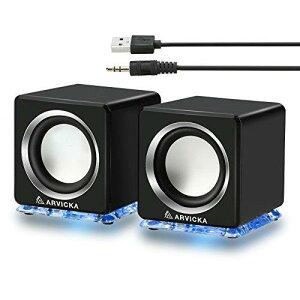 ARVICKA Expansive Audio USB Speaker- Blue LED Wired 2.0 Channel Computer Speaker for PC, Black [sAi]