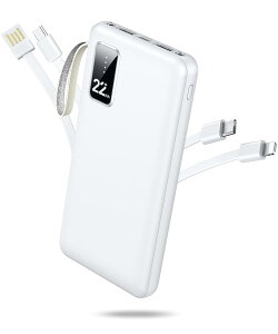 モバイルバッテリー 大容量 急速充電 【充電の達人・22800mAh・4つのケーブル内蔵】 最大2.4A出力 軽量 小型 5台同時充電可 携帯充電器 LED残量表示 スマホ充電器 コンパクト 持ち運び便利 機内