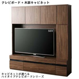 ハイタイプテレビボードシリーズ Glass line グラスライン 2点セット (テレビボード + キャビネット) 木扉