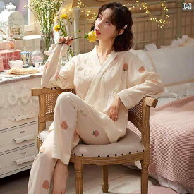 授乳パジャマ レディース 妊婦産後 長袖 綿 ガーゼ 部屋着 2点セット 外出対応 柔らかい素材 快適 ホームウェア マタニティウェア