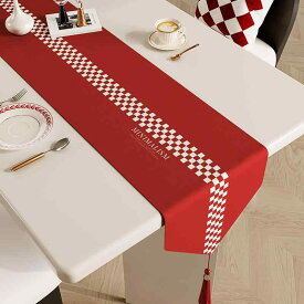 テーブルランナー 高級感 新中式 テーブルクロス センタークロス 和風 モダン テーブルセンター 食卓ランナー デコレーション リネン 麻調 素材 撥水 防汚 お正月 新年 お祝い 飾り 装飾 長方形 食卓飾り テーブルデコレーション タッセル付き ブラ