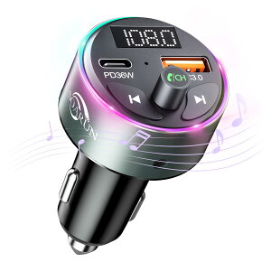 FM�g�����X�~�b�^�[ Bluetooth 5.3 �ԍڏ[�d�� �ԍ�Bluetooth�g�����X�~�b�^�[ PD36W+QC3.0 �}���[�d 2�|�[�g FM�J�[�`���[�W���[ Siri&Google Assistant�Ή� �n���Y�t���[�ʘb 9RGB�o�b�N���C�g