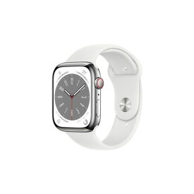 【在庫あり・送料無料】Apple Watch Series 8 GPS+Cellularモデル 45mm MNKE3J/A [シルバーステンレススチールケース/ホワイトスポーツバンド]
