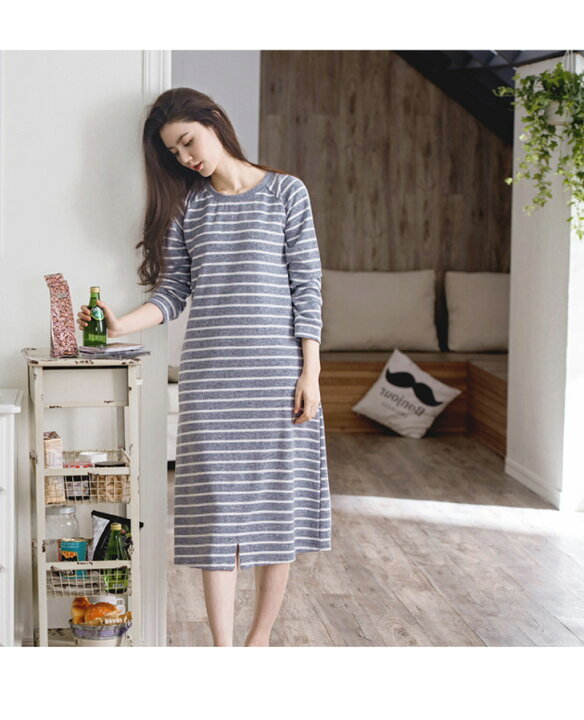 楽天市場 吸水速乾 伸縮性 ゆったり ボーダー 薄手 ルームウェア 部屋着 大人 膝丈 スリット ワンピース 長袖 ワンピ パジャマ 外出 春夏 夏 可愛い 膝下 ミディ丈 レディース Spring Summer Autumn Sale Lecielclair ギフト プレゼント ルシェルクレール Le Ciel