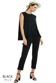 8/25まで！【4570円→2503円～】＼ 涼感 さらっと ノースリーブ 美シルエット セットアップ／ ルームウェア 部屋着 レディース 夏 春夏 春 上下セット フレア トップス Aライン テーパード パンツ 柔らかい 上下 外出 レーヨン リゾート Le ciel clair