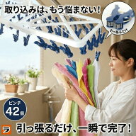 ＼洗濯物の取り込みがラクに！／ローラーピンチらくとりハンガー42 ピンチハンガー 引っ張るだけ ローラ…