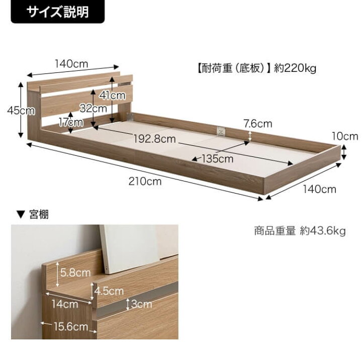 楽天市場】ダブルベッドセット ベッド幅140cm ダブルベッドフレーム1台 