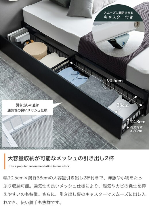 楽天市場】セミダブルサイズ 収納付きベッドセット ベッドフレーム1台 