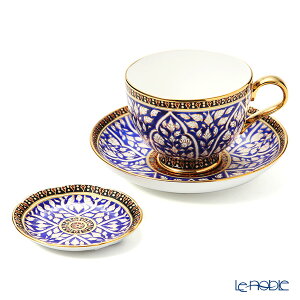 ブランベンジャロン工房 ティーカップ&ソーサー & ミニプレート ロータスチャネルブルー 2点セット タイ ベンジャロン焼き 食器セット お祝い 結婚祝い 出産内祝い 出産祝い 結婚内祝い