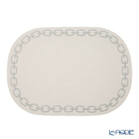 トルコ雑貨 アルテペレ チェーン プレースマット／ランチョンマット オーバル デニム調 ホワイト／グレー 刺繍ラメ入り 32×45cm PVC加工合皮製 撥水加工 キッチン 用品 調理