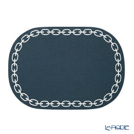 トルコ雑貨 アルテペレ チェーン プレースマット／ランチョンマット オーバル デニム調 ネイビー／ホワイト 32×45cm PVC加工合皮製 撥水加工 キッチン 用品 調理