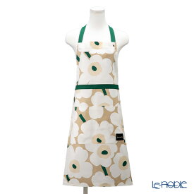 【P10倍・クーポン】マリメッコ(marimekko) Pieni Unikko ピエニ ウニッコ エプロン サンド×ホワイト×エメラルド 着丈84×身幅83cm コットン 075948-867／26AW