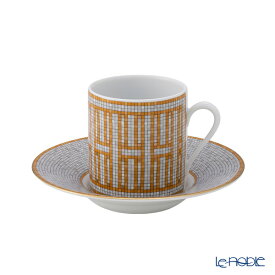 【P10倍・クーポン】エルメス (HERMES) モザイク ヴァンキャトル コーヒーカップ＆ソーサー 100ml /// コーヒーカップアンドソーサー デミタス エスプレッソ おしゃれ ブランド 高級 フランス 食器 磁器 上品 モダン 小さめ // ギフト プレゼント 贈り物 退職祝い 新築祝い